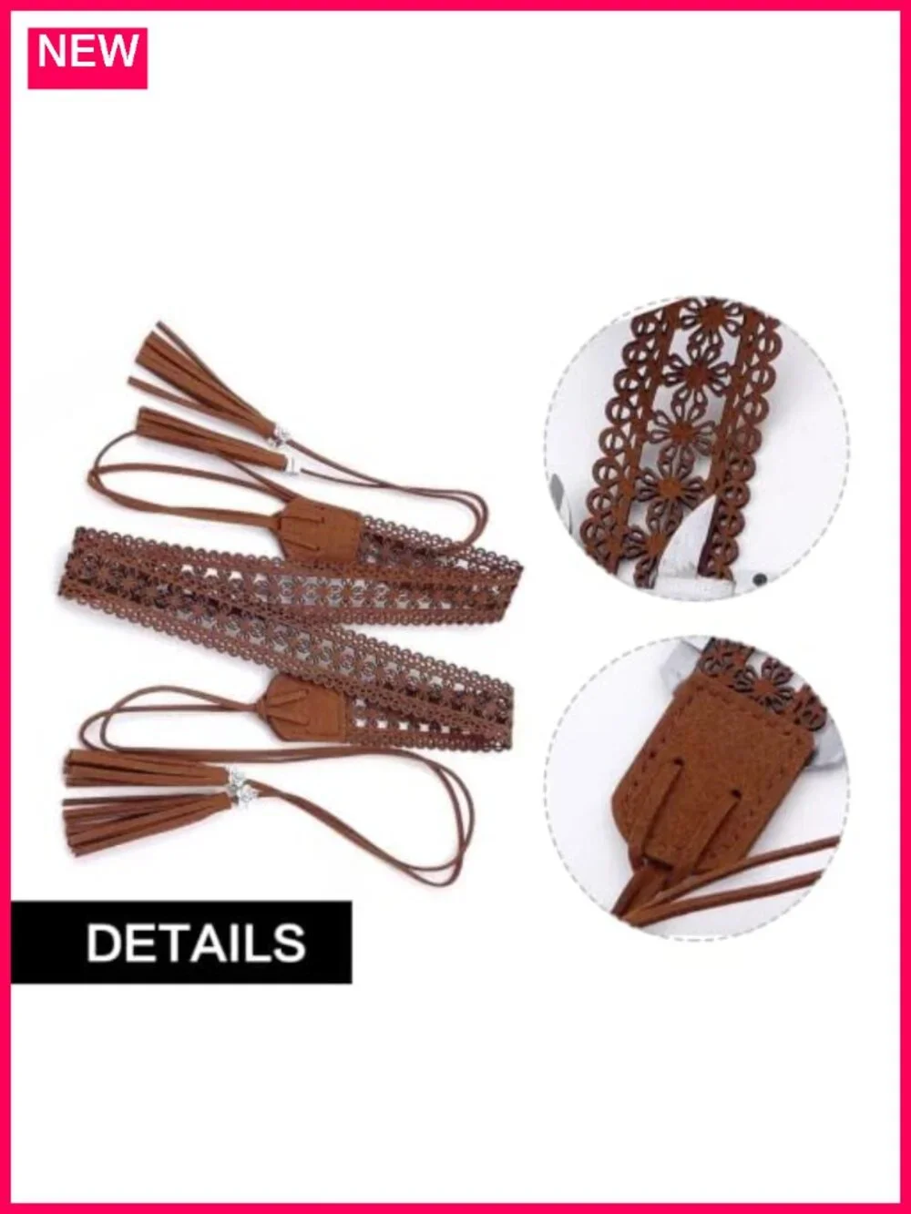 Boho Braided Tassel Belt - Vintage Hollow Floral Waistband with Wax Rope,